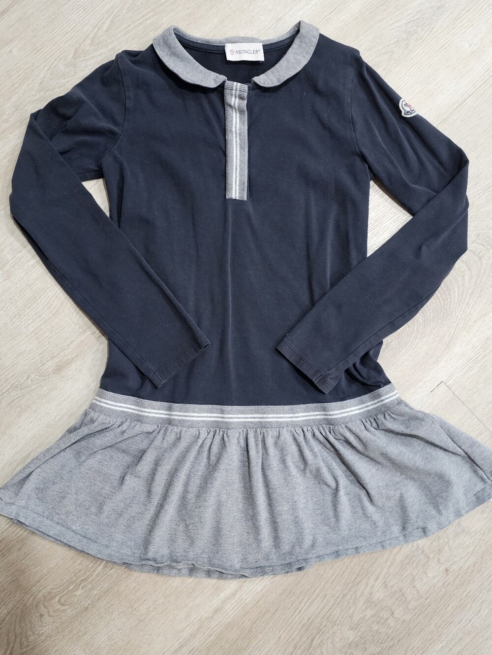 Moncler Navy and Gray Long Sleeve Polo Dress
